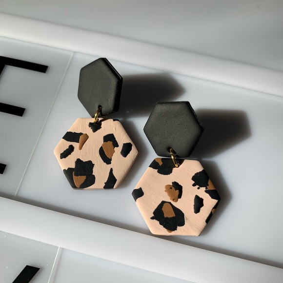 Jewelry - Leopard Print Polymer Clay Dangle Earrings
